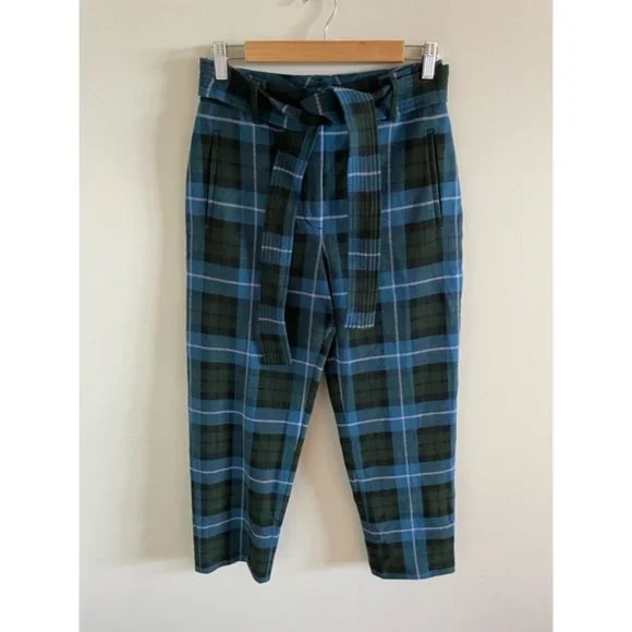 Aritzia Wilfred Blue Plaid Tie Front Pants Size 6 - Picture 3 of 11